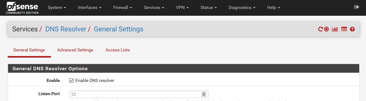 pfSense's DNS resolver page